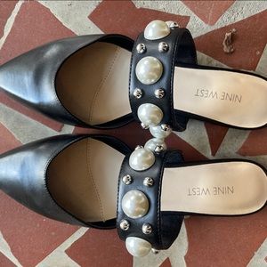 Black Mules with Pearls
